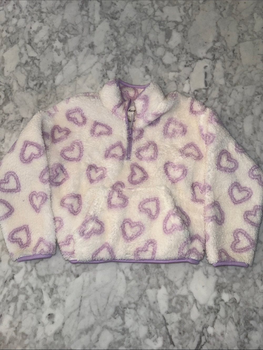 Derek  Hearts Kids Plush Half-Zip Pullover with Lavender Heart Print 5Y